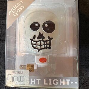 NEW In Box~ Funny Skeleton Night Light 4" x 4" Artisan Glass